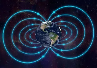 an illustration of the earth with lines illustrating its geomagnetic fields